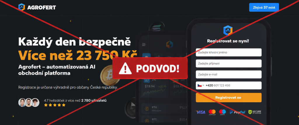 AGROFERT neprovozuje žádnou investiční ani AI obchodní platformu